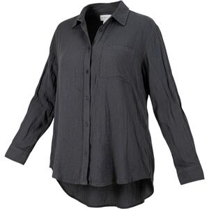 Aritzia Comminity Charcoal Grey Linen Blend High-low Button Down Shirt Small